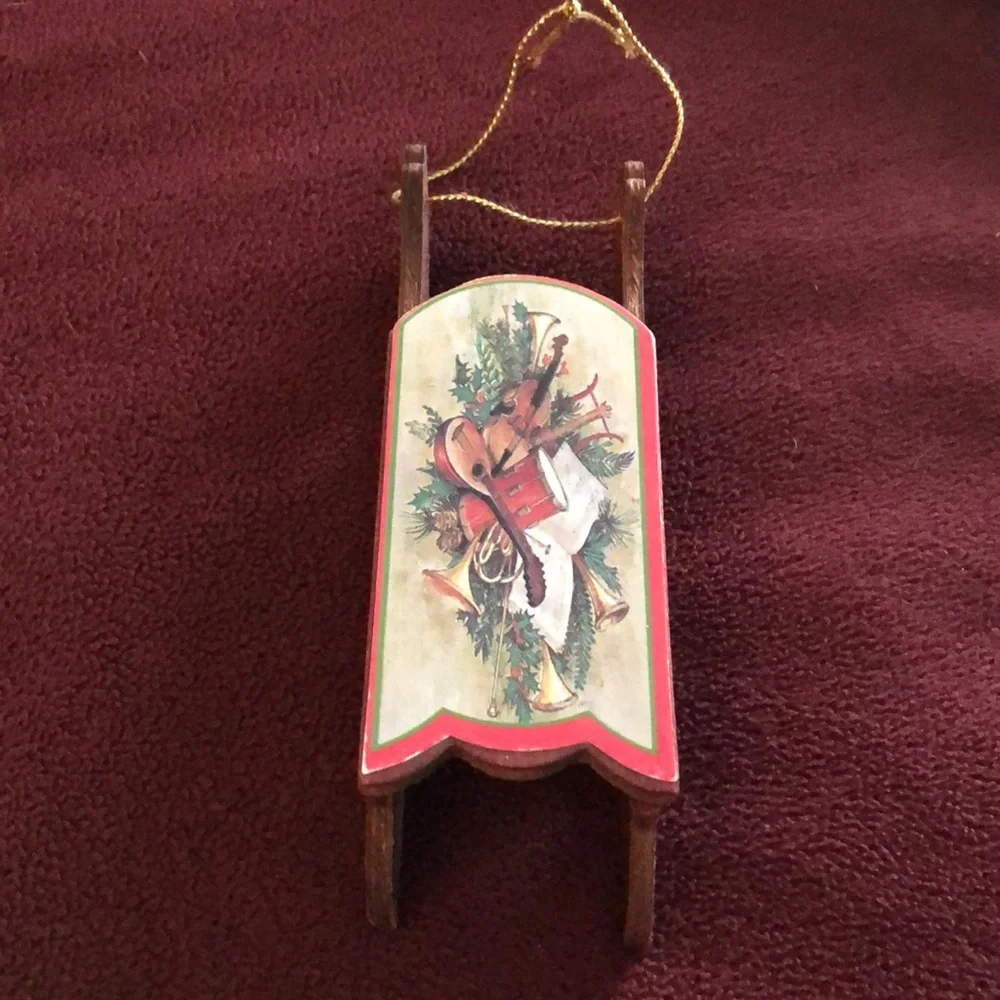 Vintage wooden sled ornament